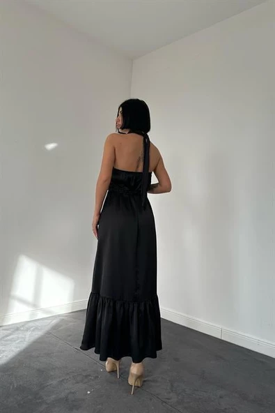 Halter Yaka Örgülü Elbise - Resim 3