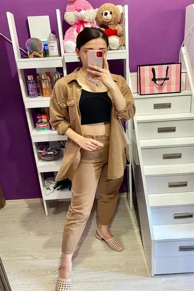 Yıkamalı Gömlek Pantolon Takım