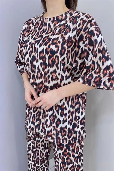 T-Shirt ve Pantolon Takım - Kahverengi - Resim 3