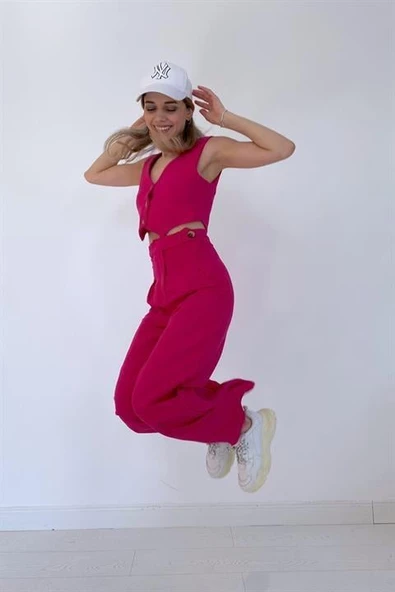 Önü Düğmeli Yelek ve Pantolon Takım - 4
