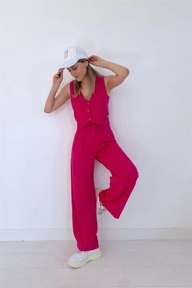 Önü Düğmeli Yelek ve Pantolon Takım - 6