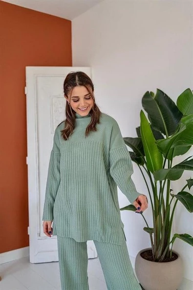 Yarım Boğazlı Fitilli Triko Takım - Resim 2