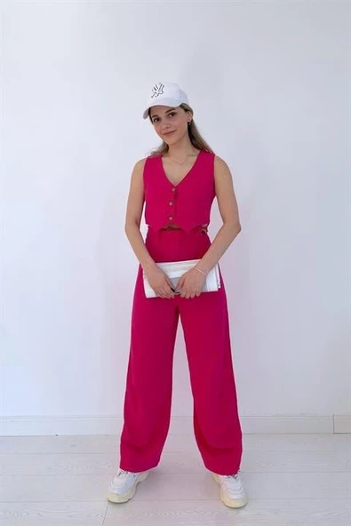 Önü Düğmeli Yelek ve Pantolon Takım - 3