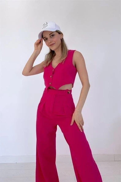 Önü Düğmeli Yelek ve Pantolon Takım - 1