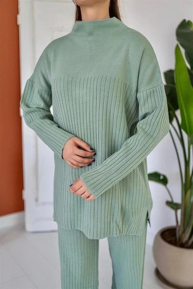 Yarım Boğazlı Fitilli Triko Takım - Resim 4