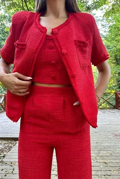 Askılı Büstiyer Ceket ve Pantolon Takım - Resim 12