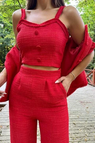 Askılı Büstiyer Ceket ve Pantolon Takım - Resim 11