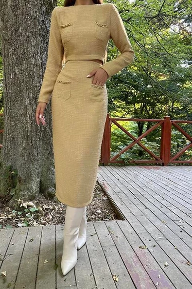 Cepleri Zincirli Bluz ve Etek Takım - 7