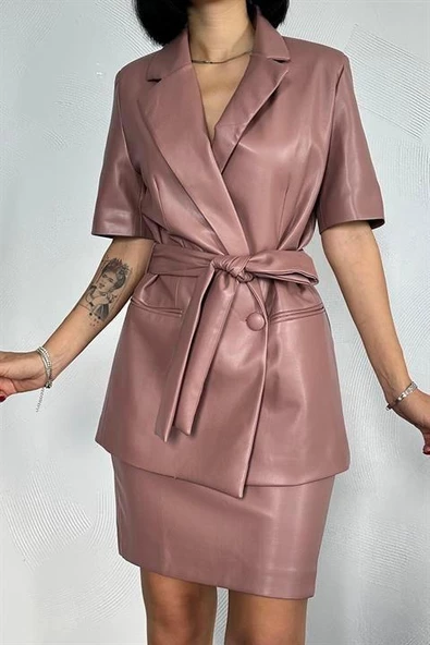 Deri Ceket ve Etek Takım - 3