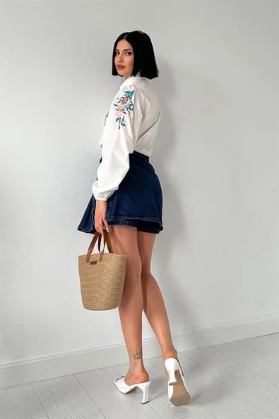 Çiçek Nakışlı Gömlek - Resim 4