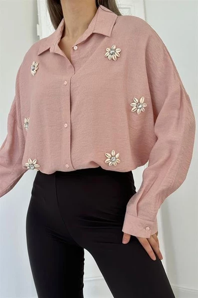 6 Parça Çiçek Desen Taşlı Gömlek - Resim 3