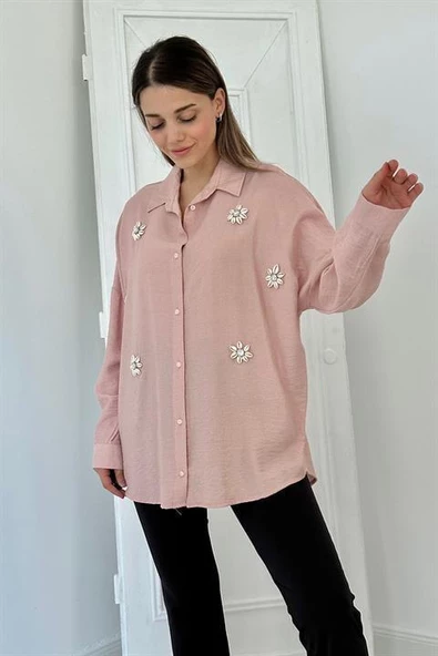 6 Parça Çiçek Desen Taşlı Gömlek - Resim 2