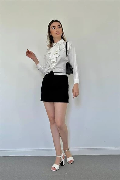 Jesica Volanlı Taş Düğme Detaylı Gömlek