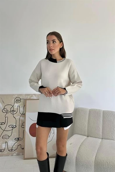 Yaka ve Manşet Garnili Triko Kazak - 3