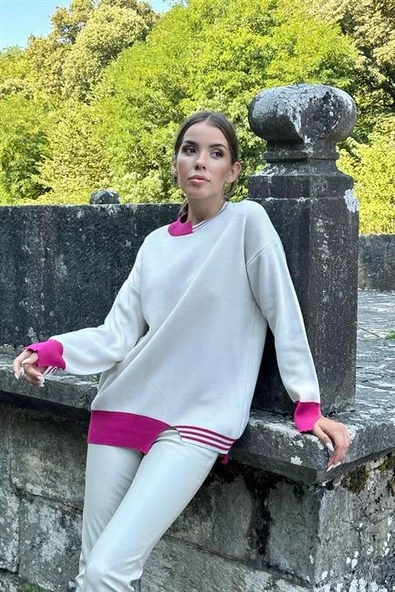 Yaka ve Manşet Garnili Triko Kazak - 5