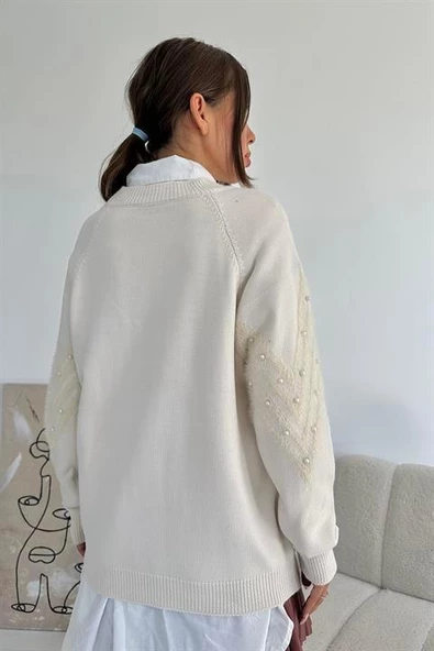 Boncuk İşleme Detaylı Triko Kazak - 7