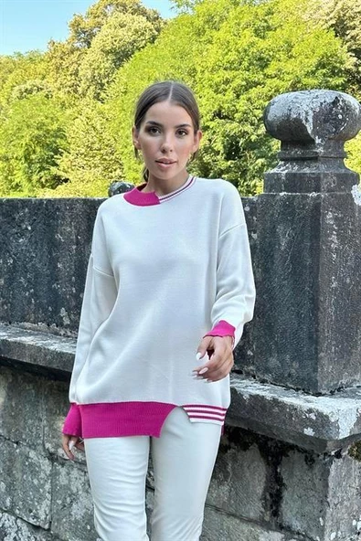 Yaka ve Manşet Garnili Triko Kazak - 4