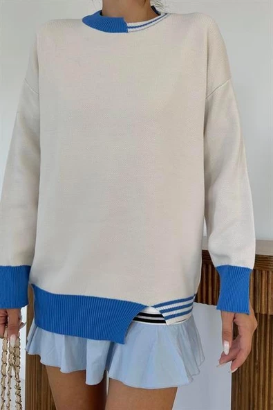 Yaka ve Manşet Garnili Triko Kazak - 6