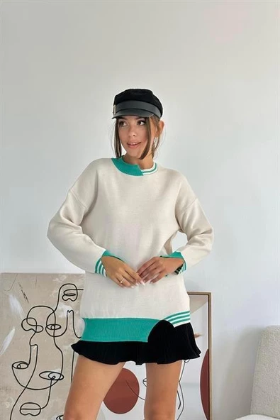 Yaka ve Manşet Garnili Triko Kazak - 3