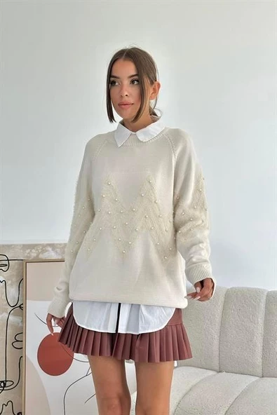 Boncuk İşleme Detaylı Triko Kazak - 2