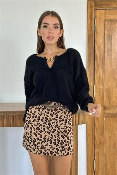 Yakası Zincirli Triko Kazak - 2