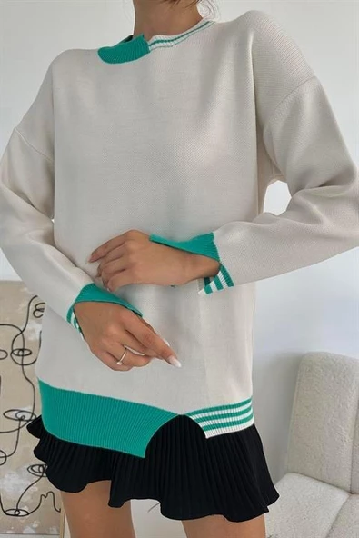 Yaka ve Manşet Garnili Triko Kazak - 5