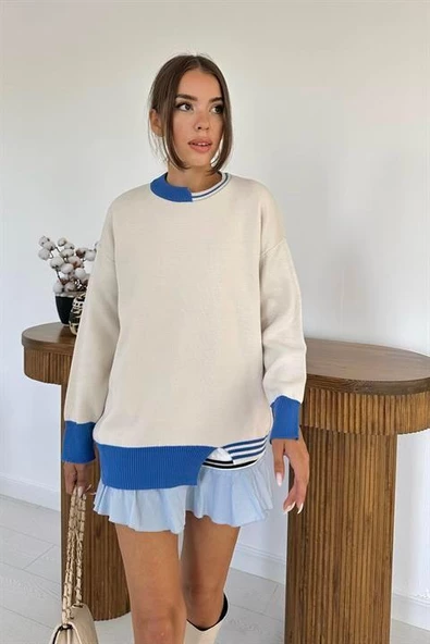 Yaka ve Manşet Garnili Triko Kazak - 3