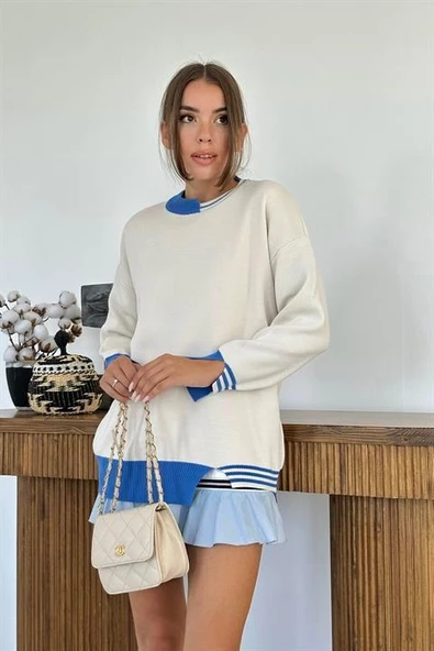 Yaka ve Manşet Garnili Triko Kazak - 4