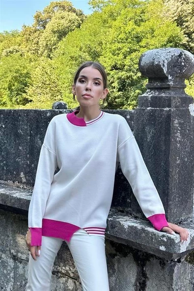 Yaka ve Manşet Garnili Triko Kazak - 2