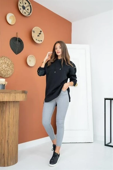 Kapüşonlu Garni Detay Sweatshirt - 4