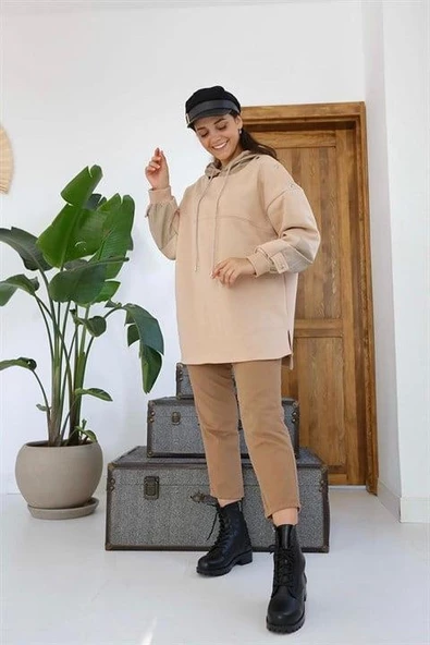 Kapüşonlu Garni Detay Sweatshirt - 4