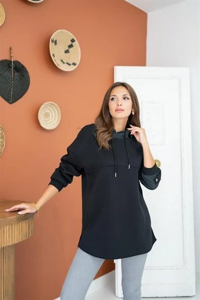 Kapüşonlu Garni Detay Sweatshirt - 3
