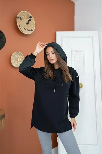 Kapüşonlu Garni Detay Sweatshirt