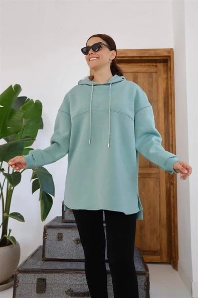 Kapüşonlu Garni Detay Sweatshirt - 2