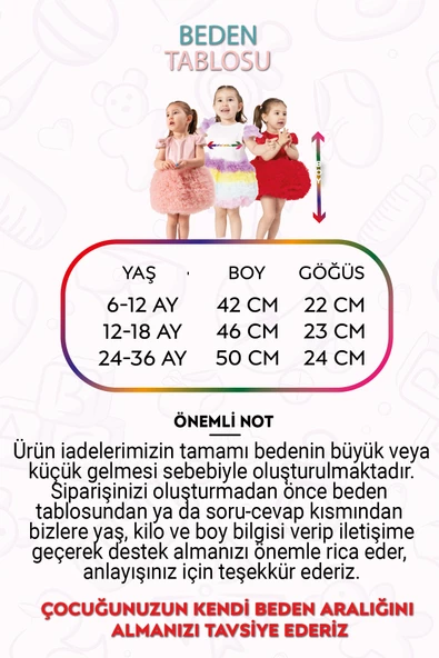 Bebek Kız Çocuk Doğum Günü Parti Düğün Elbise Tüllü Tütü Astarlı Çocuk Giyim Bebek Giyim Kız Bebek - 11