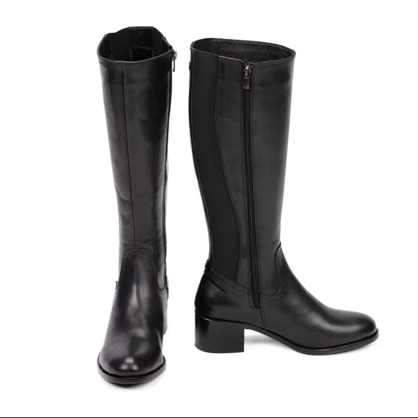 TwoEgoist Kadın Hakiki Deri Geniş Konçlu Çizme - Resim 5