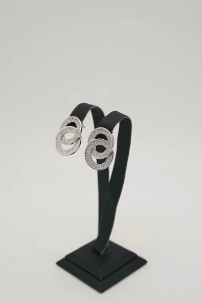 Çift Halka Gümüş Renk Çelik Küpe - 3