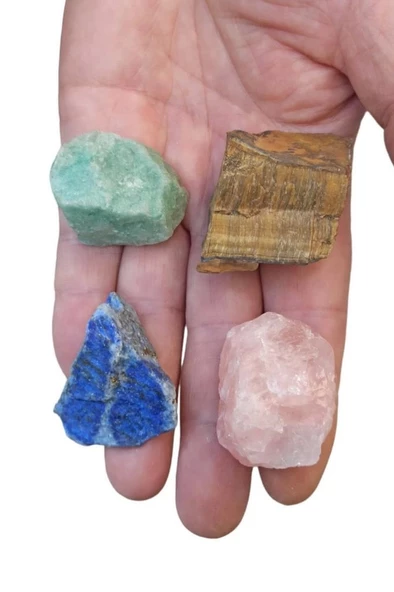 4 Parça Doğal Taş Kaplangözü Lapis Amazonit Pembe Kuvars 10-4