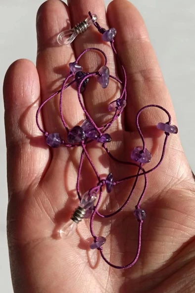 Doğal Ametist Taşlı Gözlük İpi 129-3 - 2