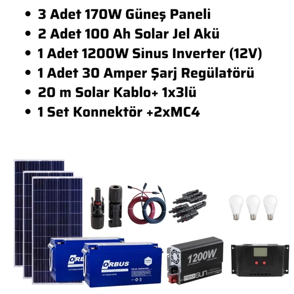 Lexron Mini Bağ Evi Güneş Enerjisi Solar Paketi 1200W Inverter 170W Güneş Paneli Paket 3 - 3