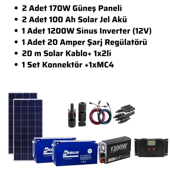 Mini Bağ Evi Solar Paketi 1200w Inverter 170w Güneş Paneli Paket 2 - 3