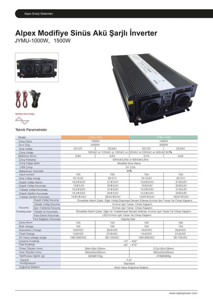 Alpex 1000 Watt Ups (Şebeke Şarjlı) Modifiye Sinüs İnvertör - Resim 4