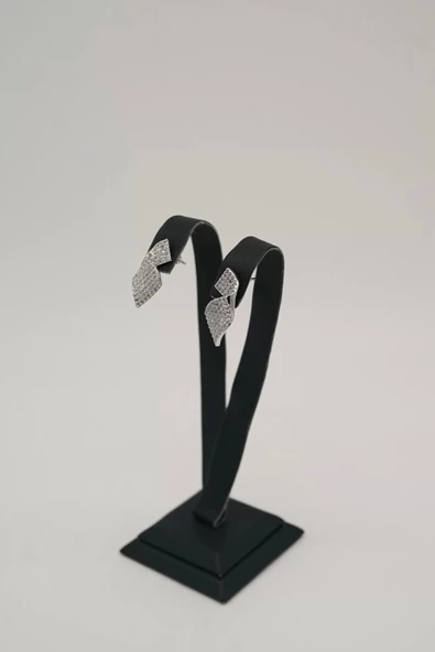 Zirkon Taşlı Fiyonk Gümüş Renk Çelik Küpe - 2