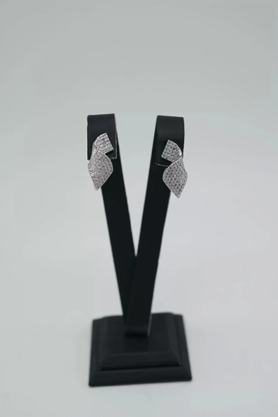 Zirkon Taşlı Fiyonk Gümüş Renk Çelik Küpe - 4