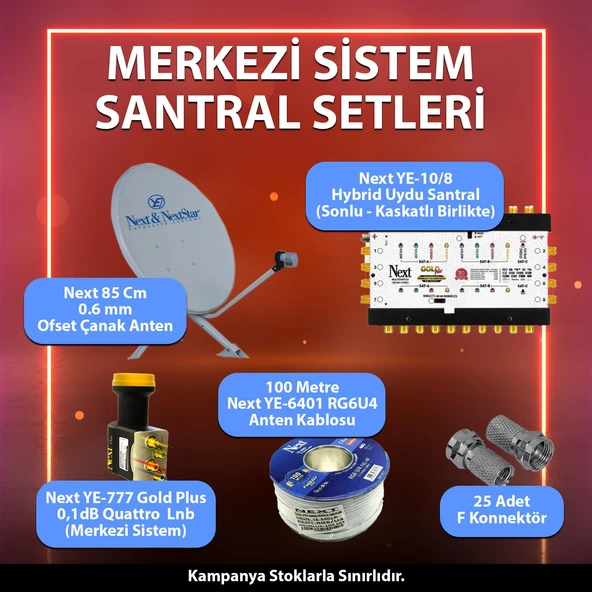 Merkezi Sistem Santral Seti 85 Cm Çanak 10/8 Multiswitch Santral