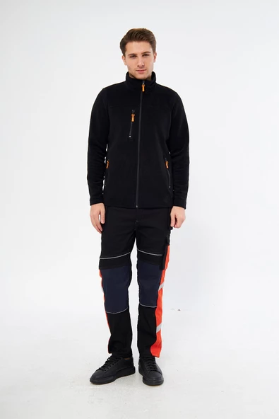 Mervem Siyah Tam Fermuarlı 3 Cepli Polar - 8