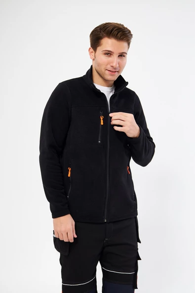 Mervem Siyah Tam Fermuarlı 3 Cepli Polar - 4