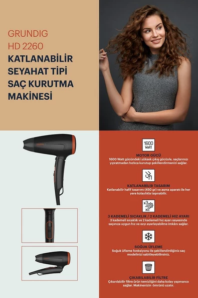 HD-2260 1600 W Saç Kurutma ve Fön Makinesi - 5