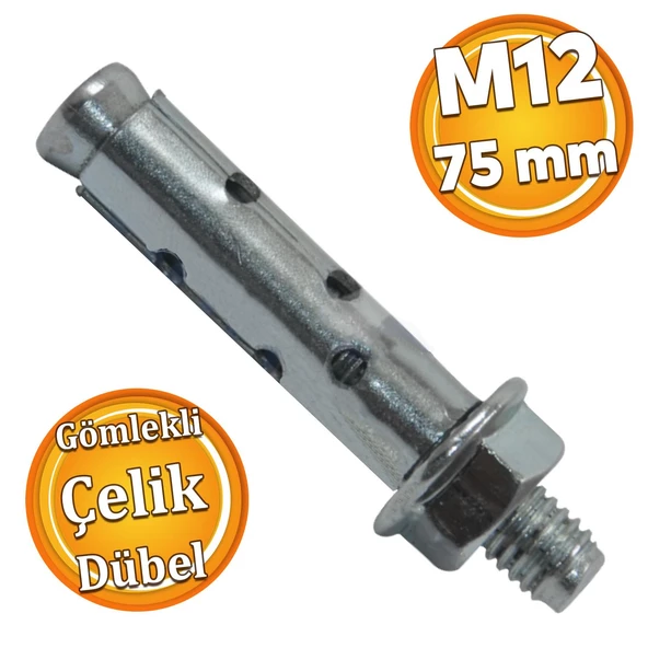 Saplamalı Gömlek Çelik Dübel M12x75 mm Raf Montaj Bağlantı Zemin Monte Tavan Beton Asma Aparat