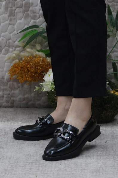 Fort 16213 Siyah Toka Detaylı Rahat Loafer Kadın Ayakkabı - Resim 3